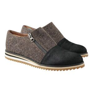 All Black Calf Hair Zip Pony Hair Slip On Shoes Womens Size 38.5 US 8 Cap Toe